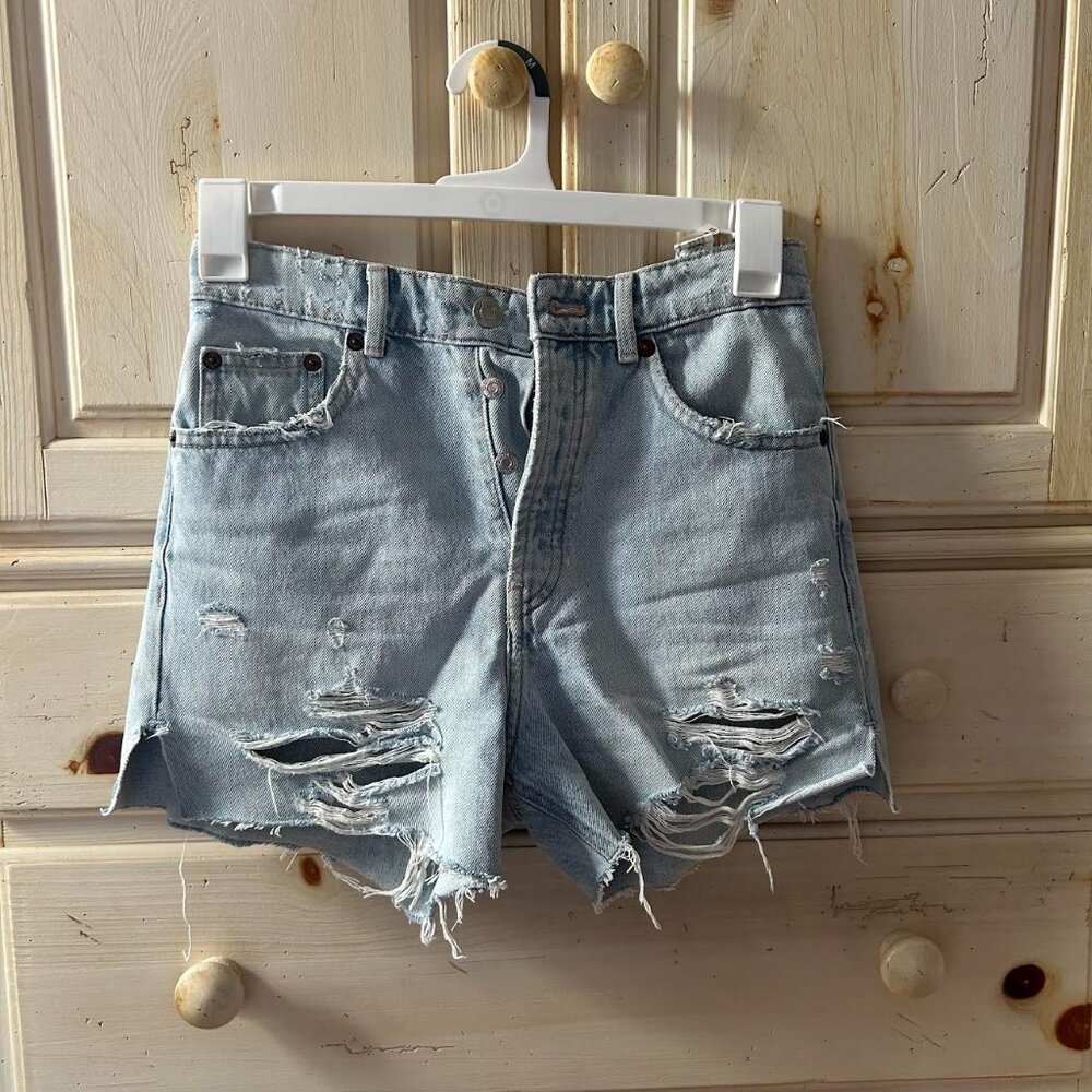 Zara, ripped jean shorts.